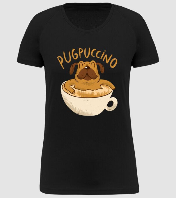 Pugpuccino Capuccino cu Mops model negru pe tricou