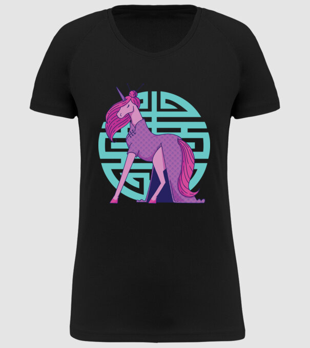 Qipao unicorn model negru pe tricou