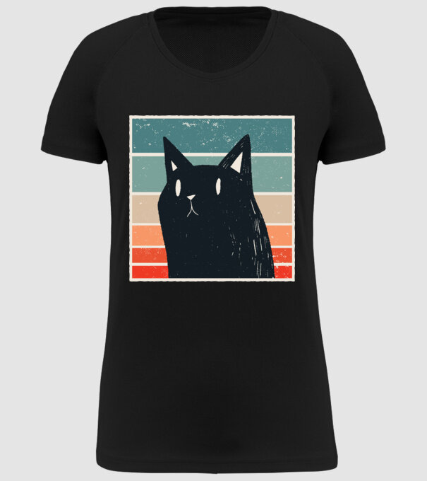 Pisică retro model negru pe tricou