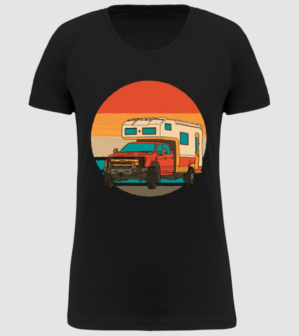 Campervan Retro model negru pe tricou