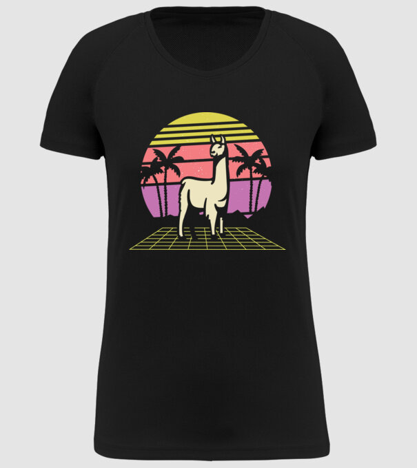 Lama Retro model negru pe tricou