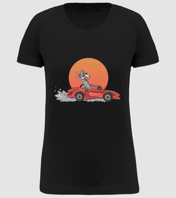 Mașină Retro Llama model negru pe tricou