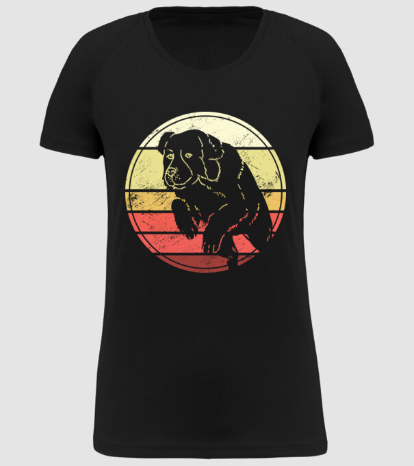 Câine Retro Landseer model negru pe tricou