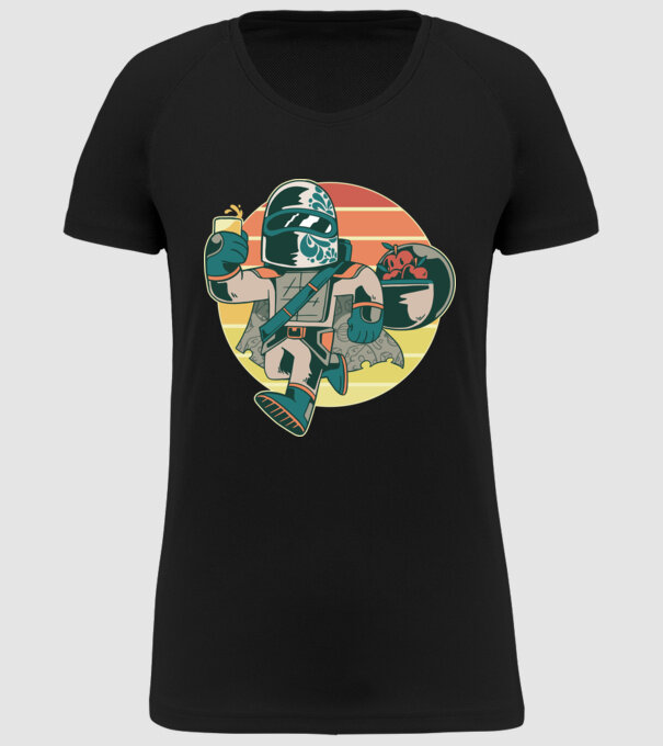 Războinic Mandalorian Retro model negru pe tricou