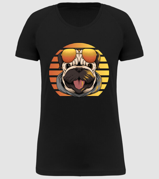 Retro mops model negru pe tricou