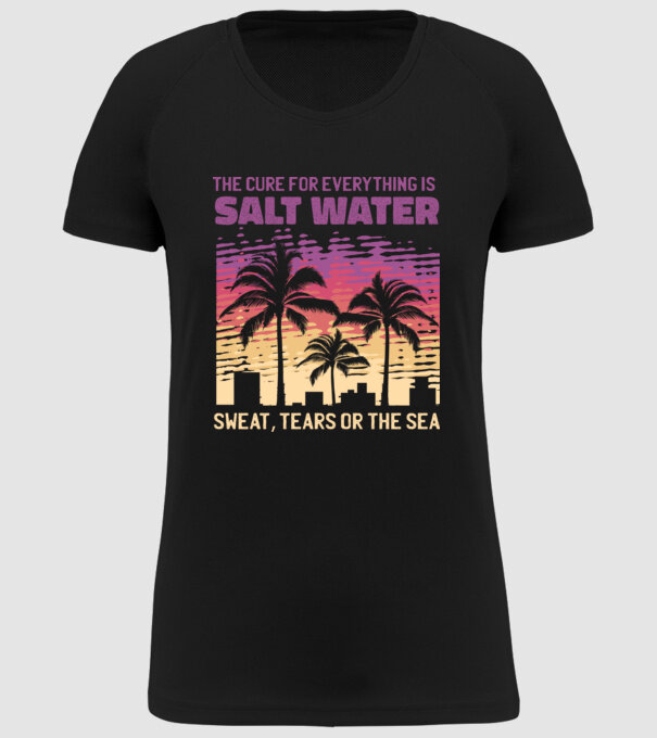 Retro Sunset - Apa sărată este leac pentru orice model negru pe tricou