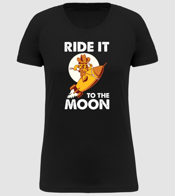Ride it to the moon Bitcoin model negru pe tricou