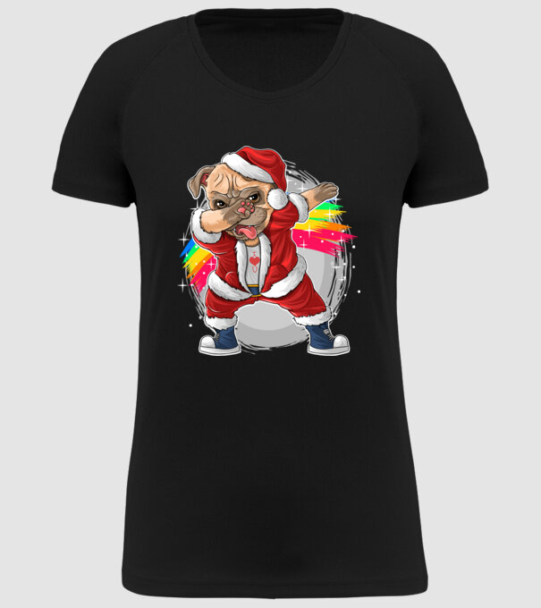 Santa Mops Moș Crăciun model negru pe tricou