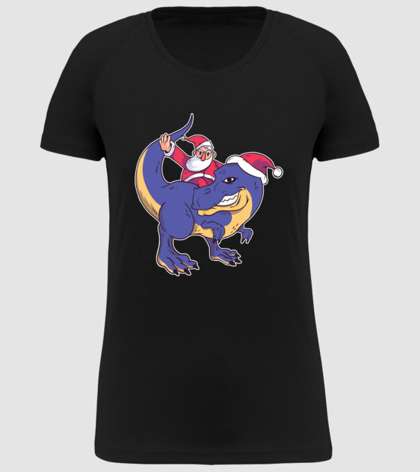 Santasaurus Moș Crăciun pe dinozaur model negru pe tricou