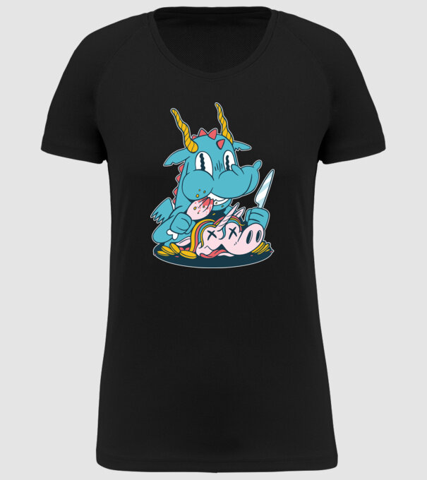 Dragonul a mâncat unicornul model negru pe tricou
