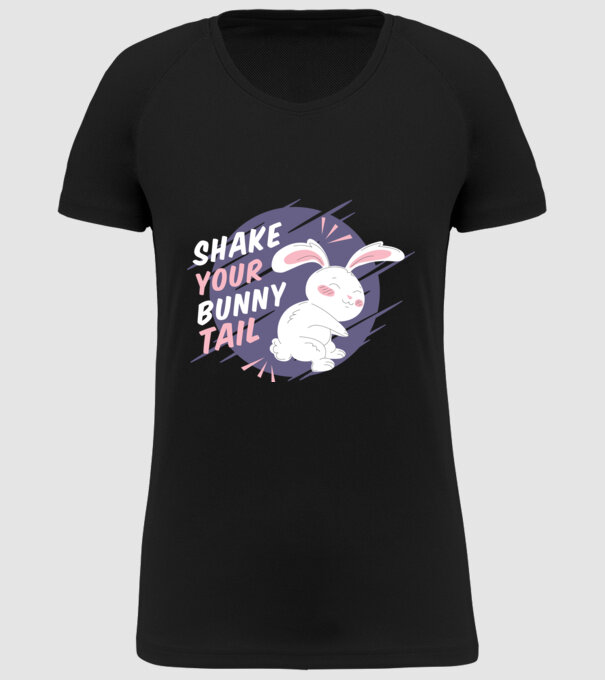 Shake your bunny tail model negru pe tricou