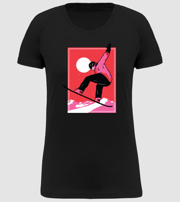 Snowboard poster model negru pe tricou