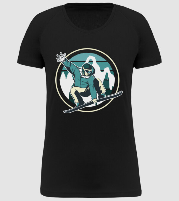 Săritură Snowboard model negru pe tricou