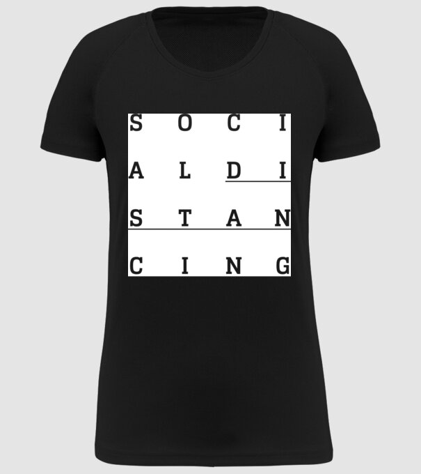 Social distancing model negru pe tricou
