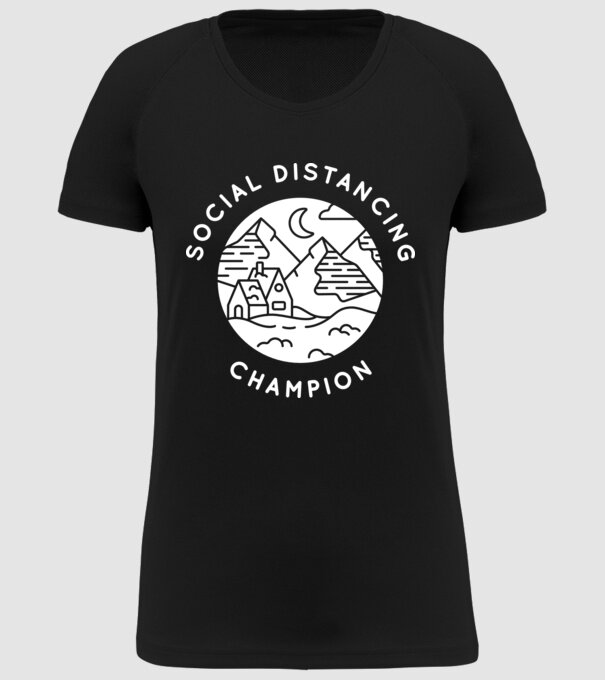 Social distancing champion model negru pe tricou