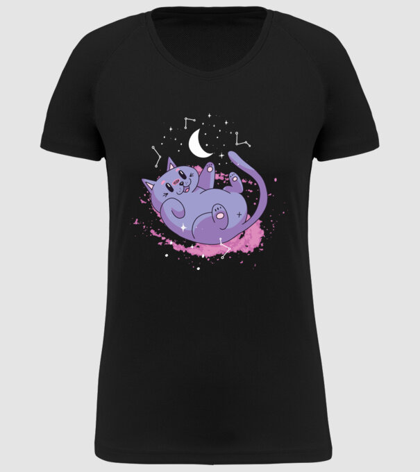 Space Cat - pisică drăguță în spațiu model negru pe tricou