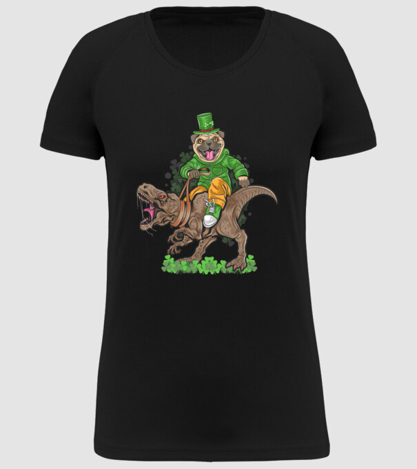 Sfântul Patrick Mops dinozaur model negru pe tricou