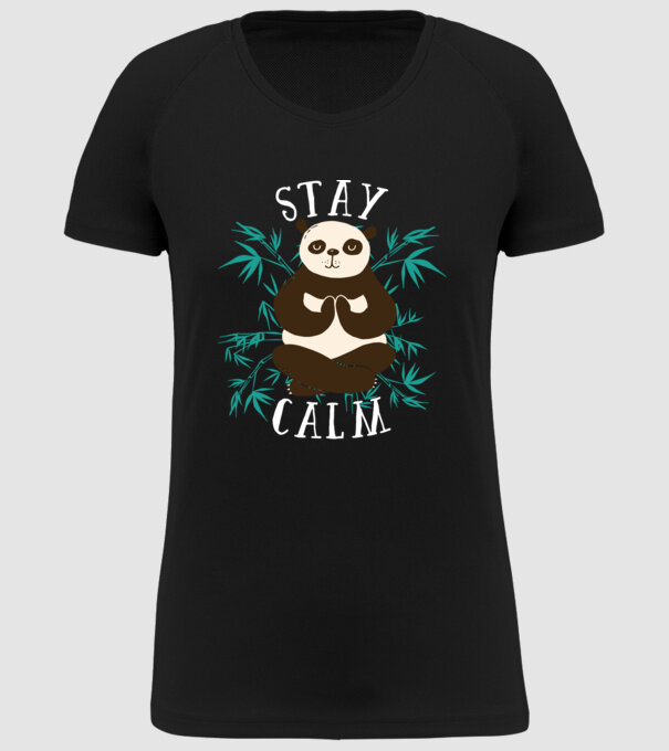 Stay Calm Panda meditație model negru pe tricou