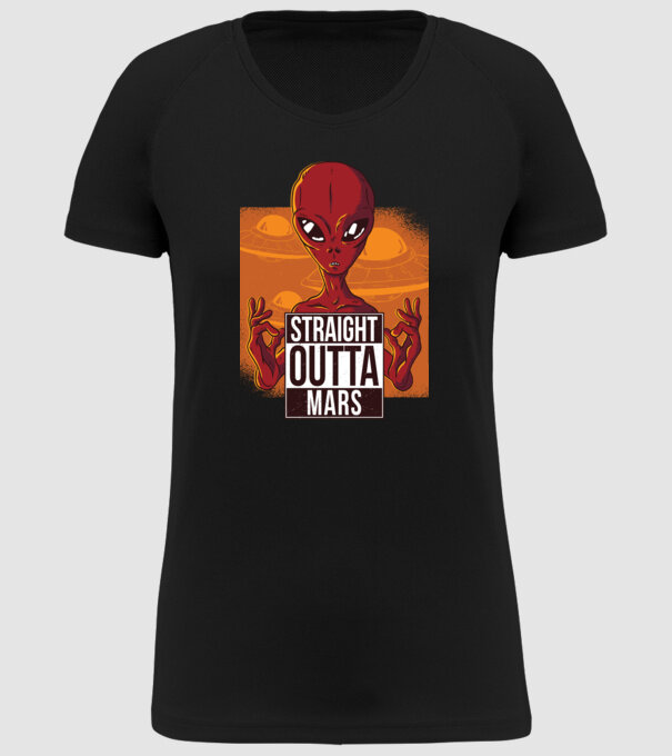Straight Outta Mars Alien model negru pe tricou