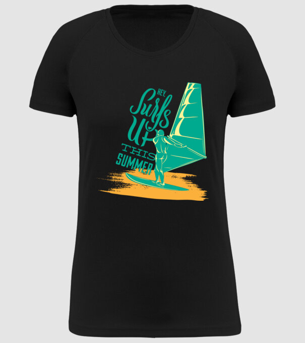 Surfs up this summer model negru pe tricou