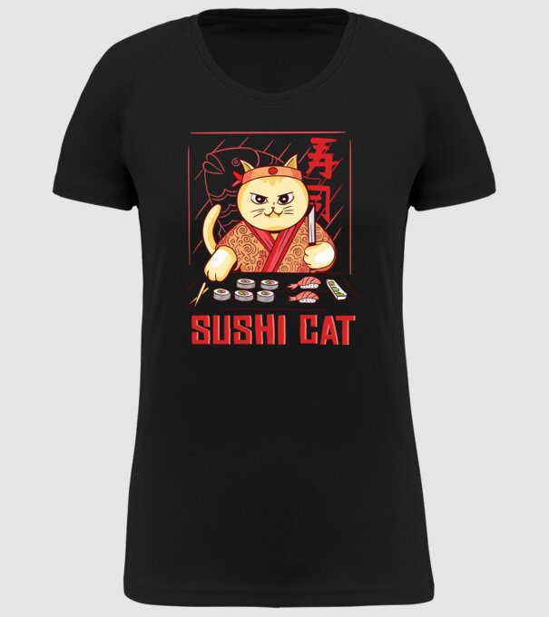 Pisică Sushi model negru pe tricou