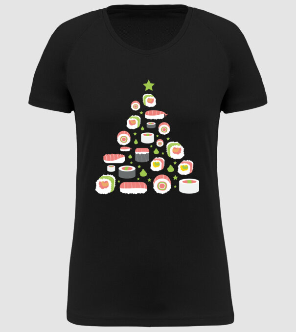 Pom de Crăciun Sushi model negru pe tricou