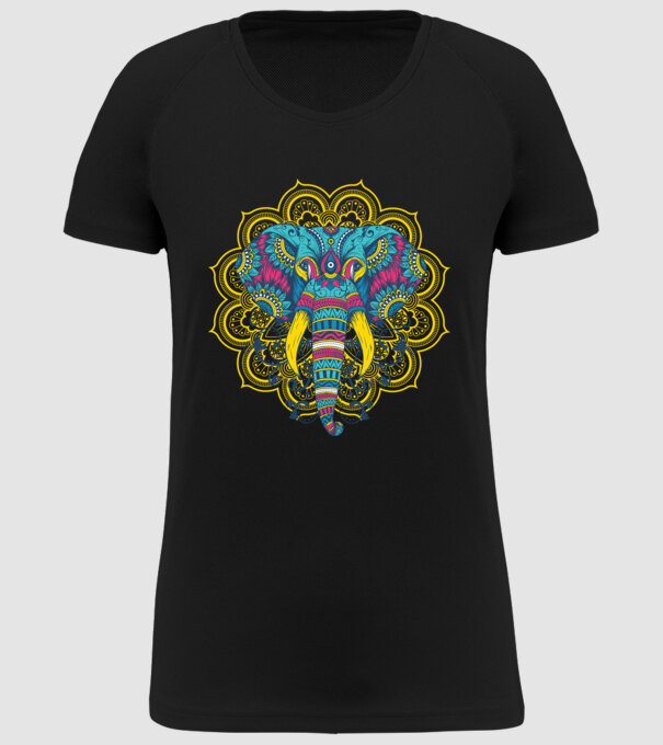 Elefant Mandala Colorat model negru pe tricou