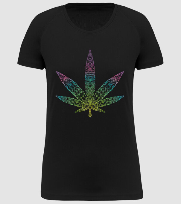 Frunză colorată de marijuana model negru pe tricou