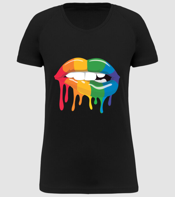 Gură curcubeu model negru pe tricou