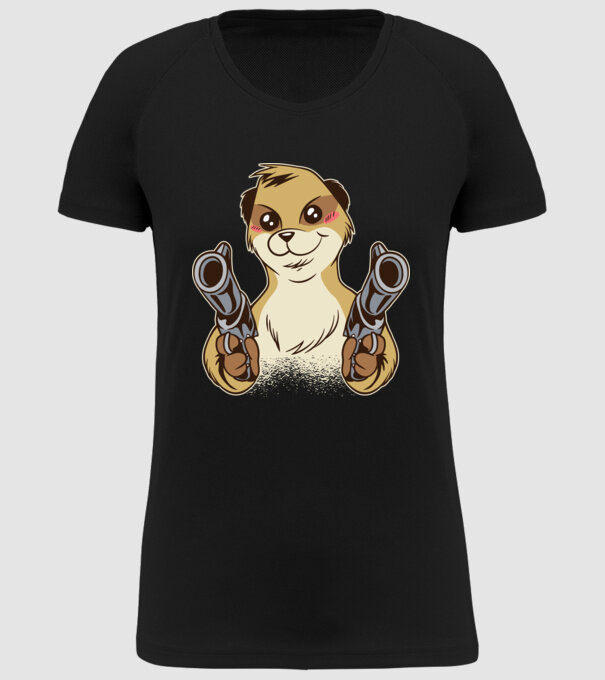 Suricată cu armă model negru pe tricou