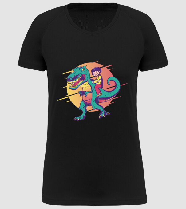T-rex Gamer dinozaur model negru pe tricou