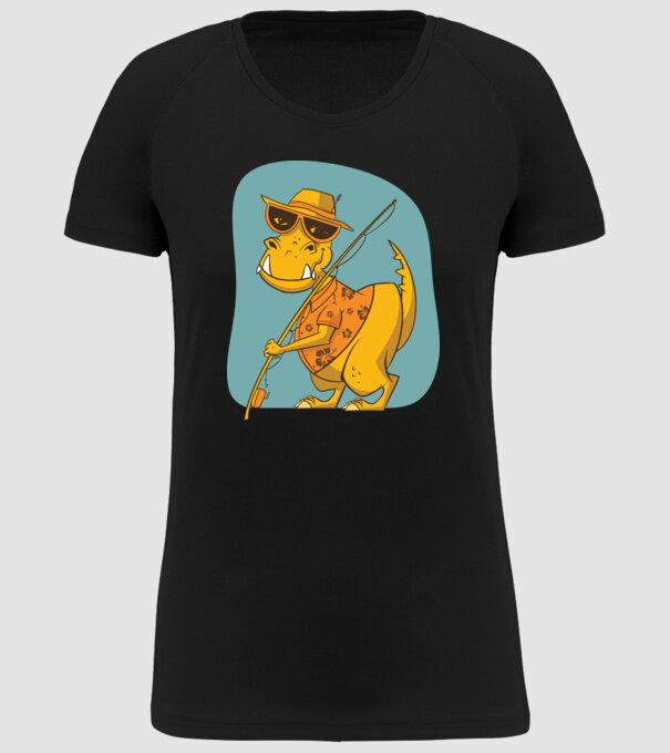 T-rex Pescar model negru pe tricou