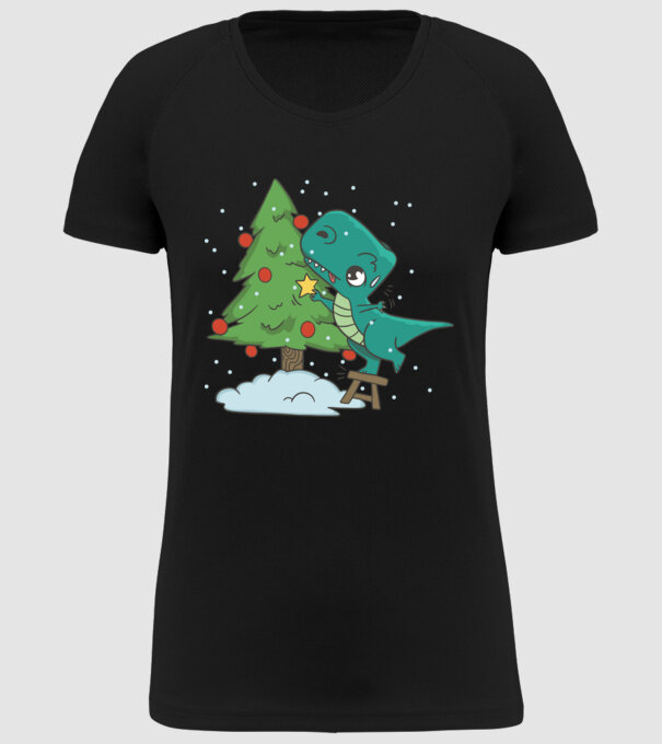 T-rex decorare pom de Crăciun model negru pe tricou
