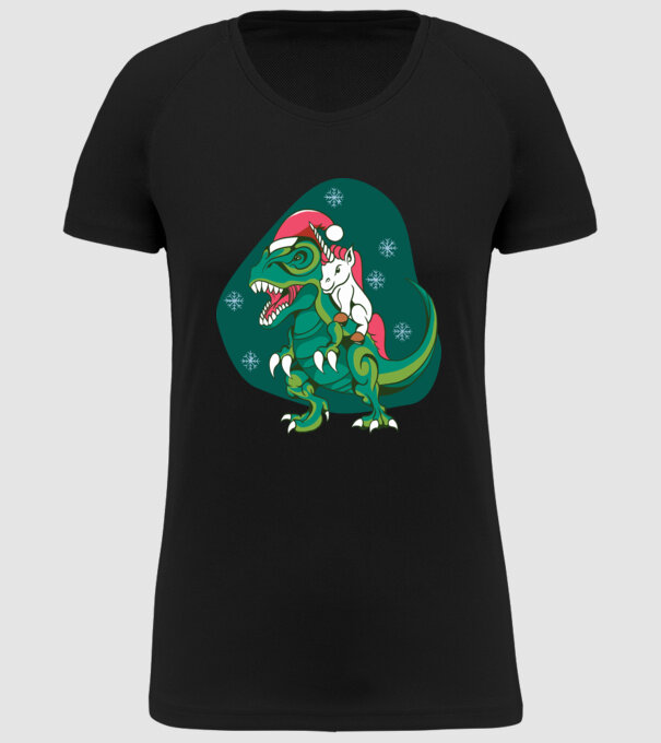 T-rex unicorn Crăciun model negru pe tricou