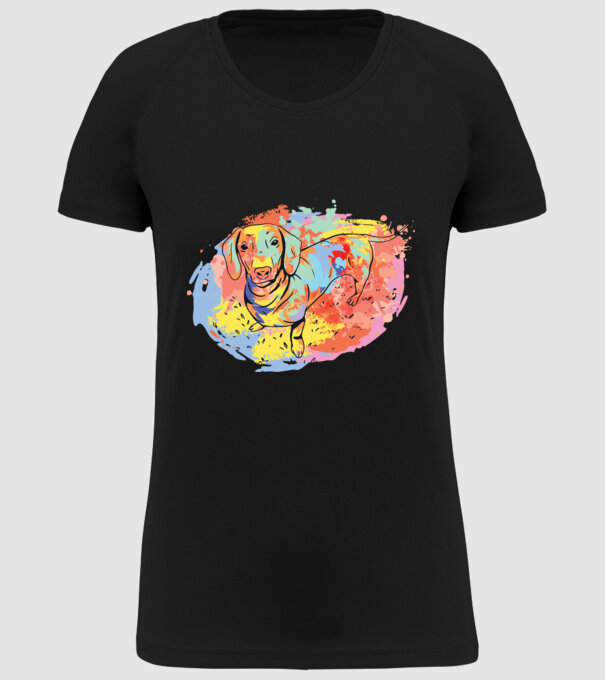 Teckel colorat model negru pe tricou