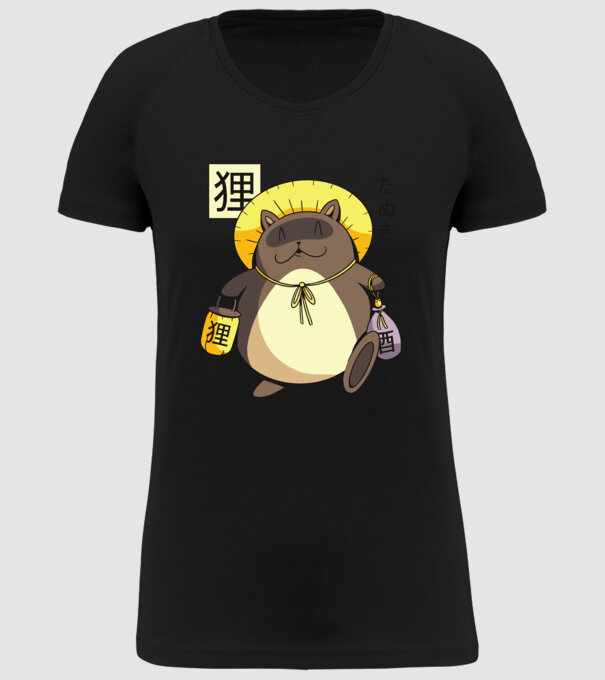Tanuki Yokai model negru pe tricou