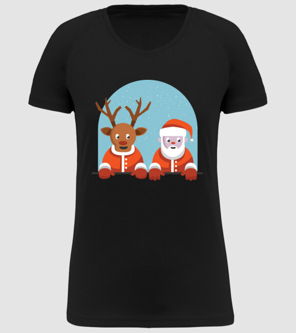 Moș Crăciun și Ren tricou de Crăciun T-shirt model negru pe tricou