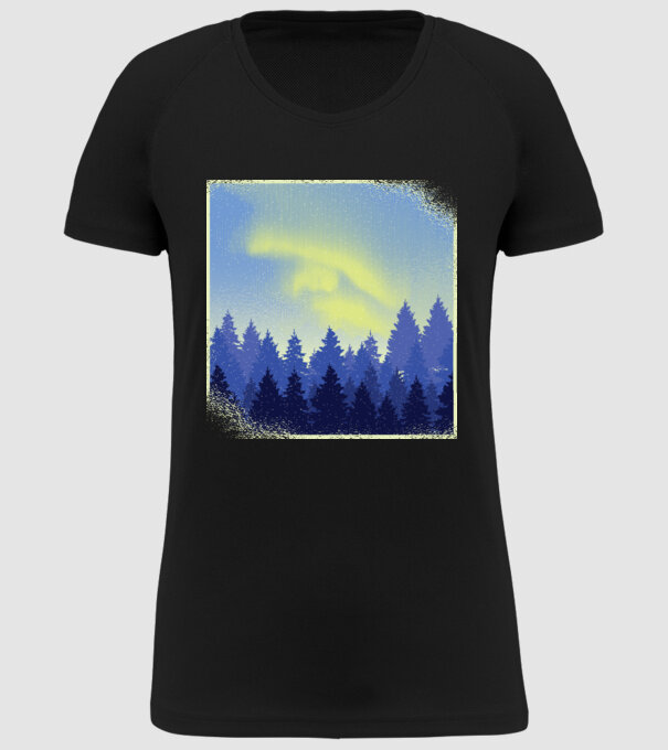 Peisaj de iarnă în pădure model negru pe tricou
