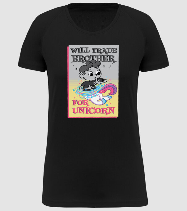 Îl ofer la schimb pe fratele meu pentru un unicorn model negru pe tricou