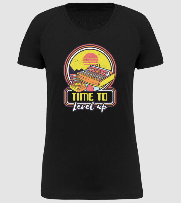 Time to Level Up model negru pe tricou