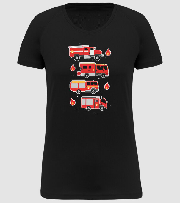 Mașini de pompieri model negru pe tricou