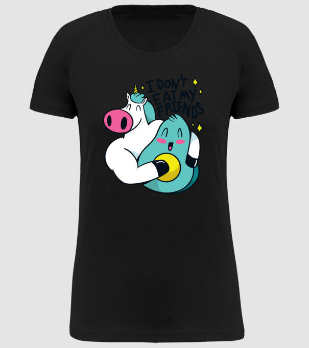 Unicorn Avocado Prietenie model negru pe tricou