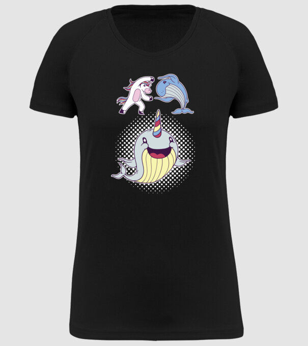 Unicorn Balenă Fuziune - Narval model negru pe tricou