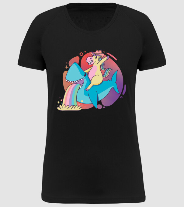 Unicorn pe rechin model negru pe tricou