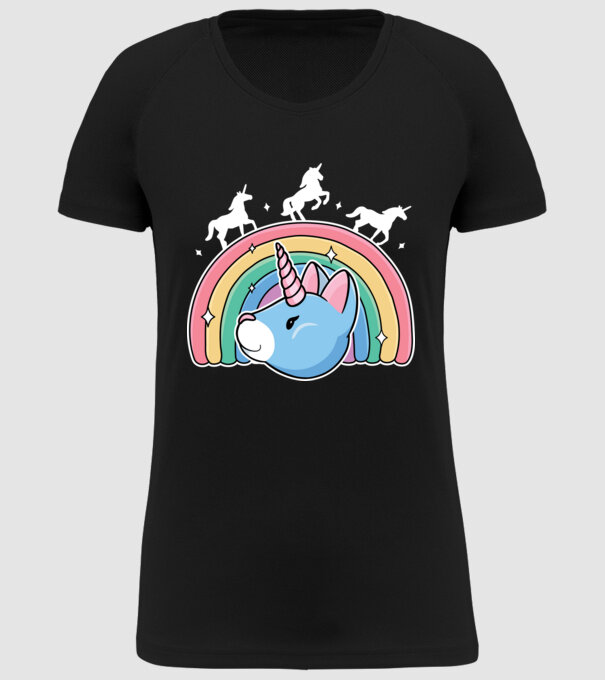 Pisică Unicorn model negru pe tricou