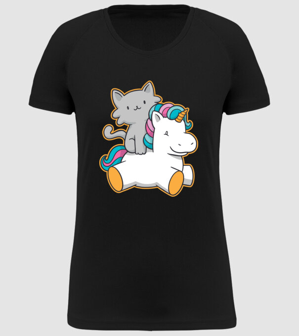Unicorn Cu pisică model negru pe tricou