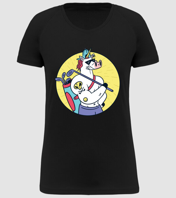 Unicorn Golf model negru pe tricou