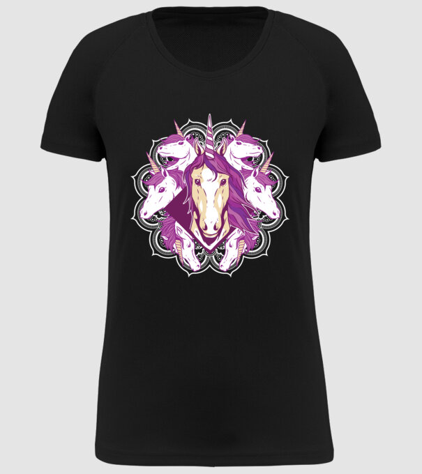 Unicorn Mandala model negru pe tricou