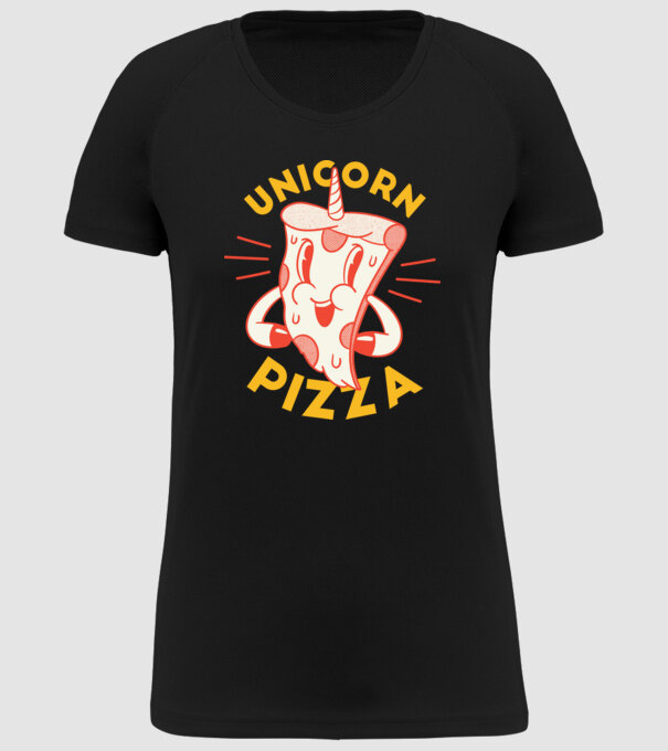 Unicorn Pizza model negru pe tricou