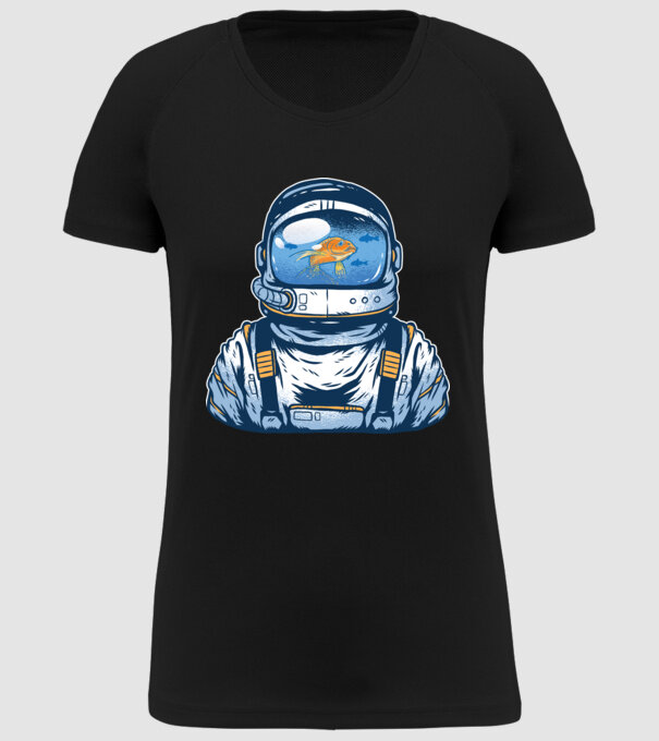 Peștișor auriu Astronaut model negru pe tricou